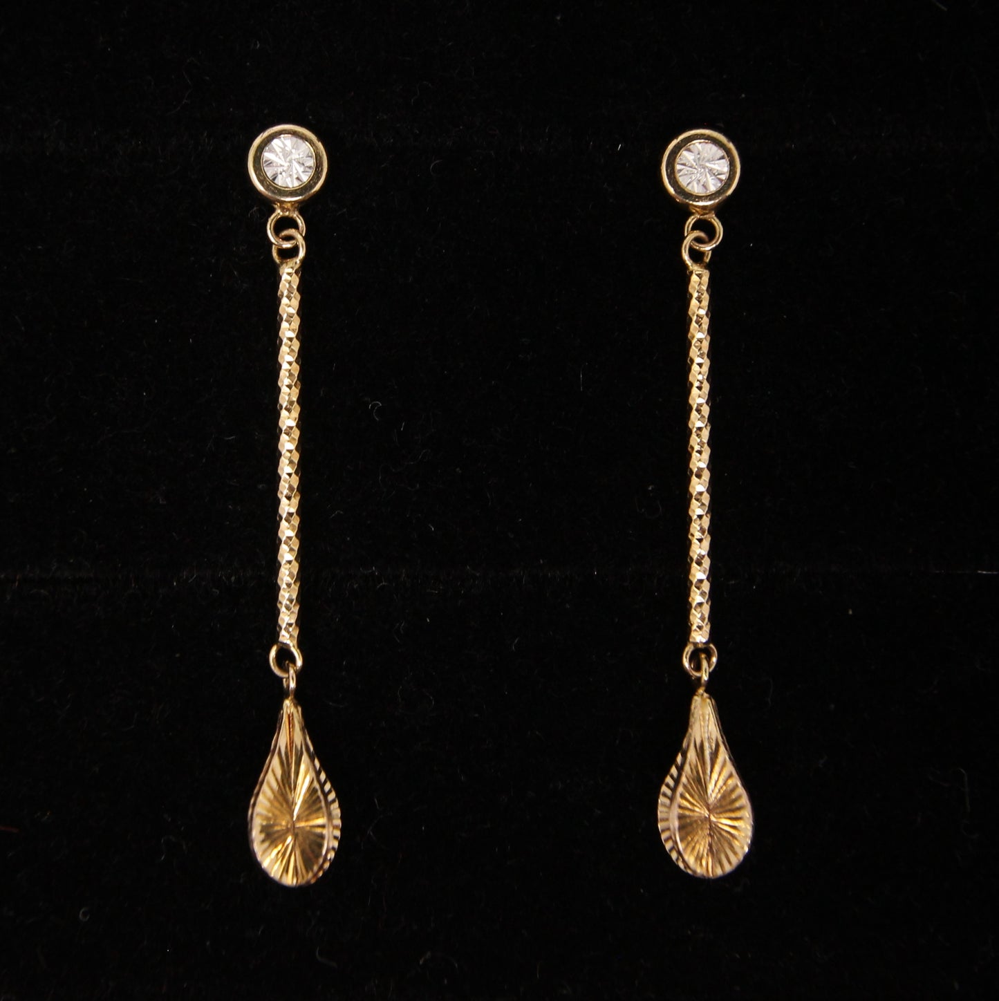 Vintage IBB Italy Hallmarked Solid 9ct 9k Gold Drop Stud Earrings