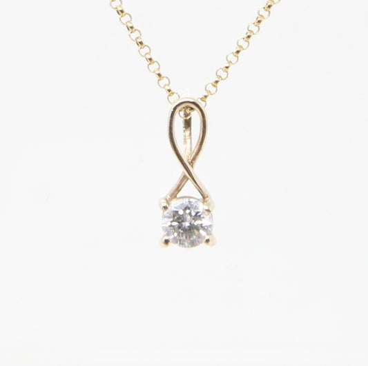 Vintage 1984 English Hallmarked Solid 9ct 9k Gold 0.15Ct Diamond Infinity Pendant for Necklace Chain