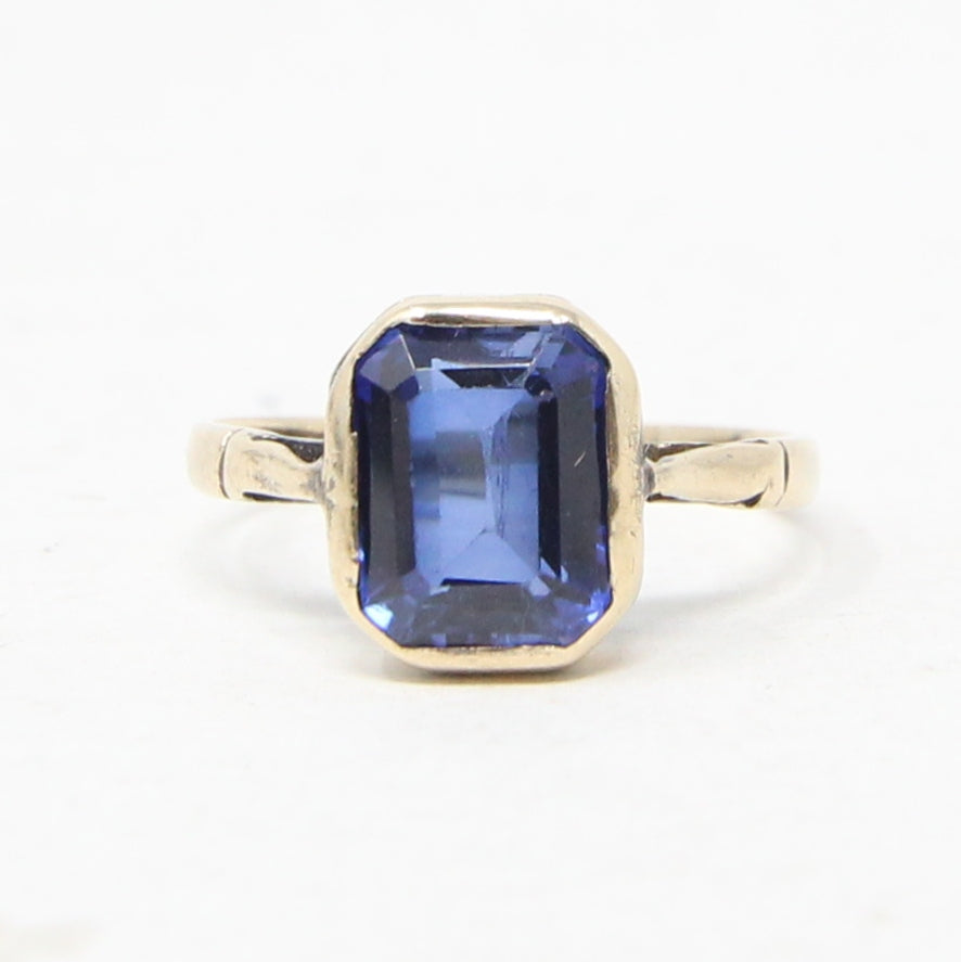 Vintage Art Deco Solid 9ct 9k Ink Blue Sapphire Solitaire Ring Size M