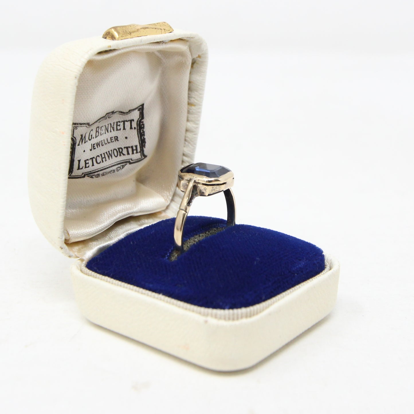 Vintage Art Deco Solid 9ct 9k Ink Blue Sapphire Solitaire Ring Size M