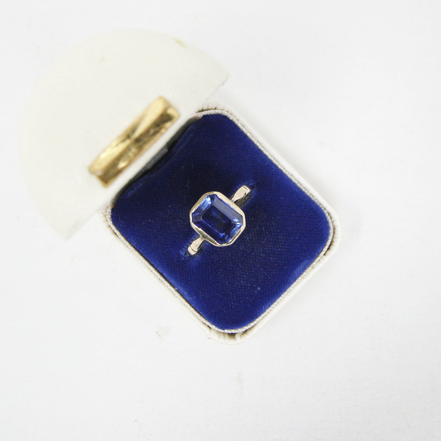 Vintage Art Deco Solid 9ct 9k Ink Blue Sapphire Solitaire Ring Size M