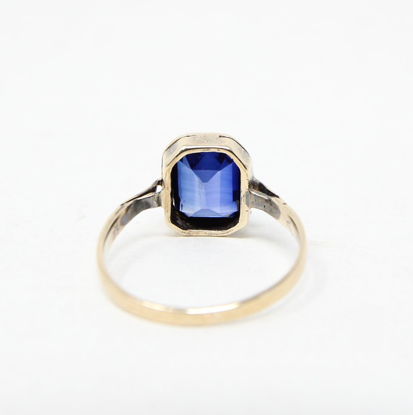 Vintage Art Deco Solid 9ct 9k Ink Blue Sapphire Solitaire Ring Size M