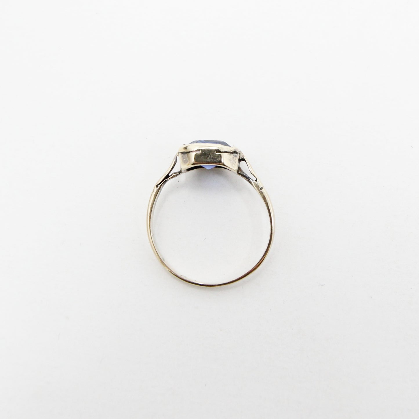 Vintage Art Deco Solid 9ct 9k Ink Blue Sapphire Solitaire Ring Size M