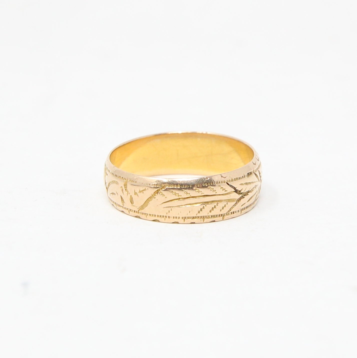 Antique Edwardian 1908 Chester Hallmarked Solid 18ct 18k Gold Floral Ivy Band Ring Size L