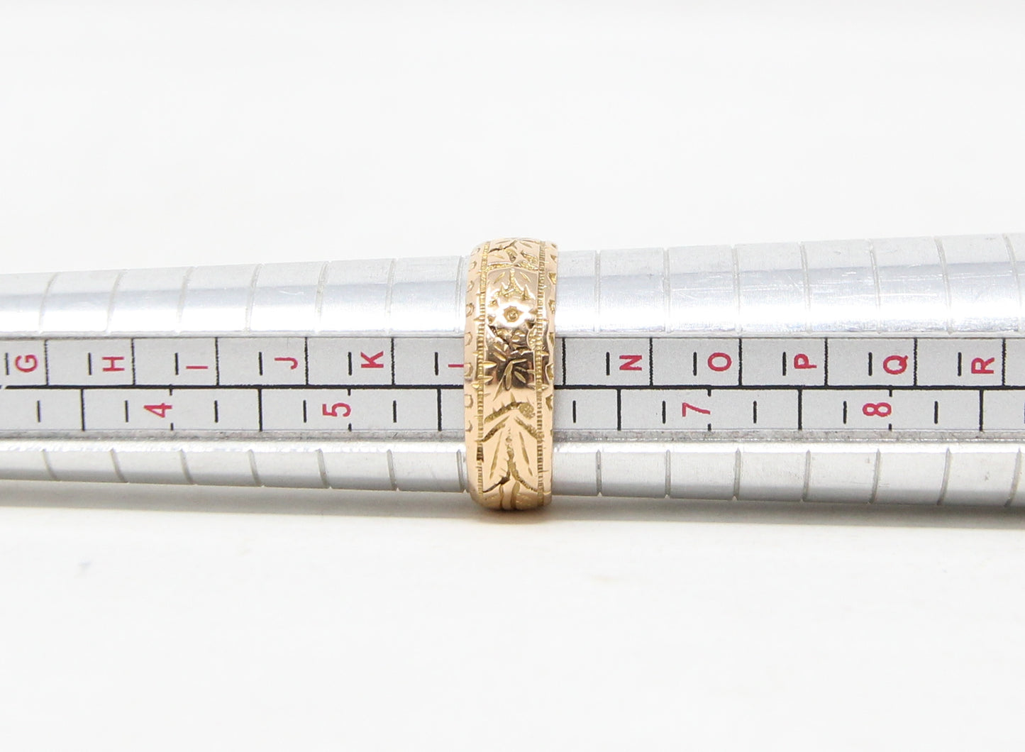 Antique Edwardian 1908 Chester Hallmarked Solid 18ct 18k Gold Floral Ivy Band Ring Size L