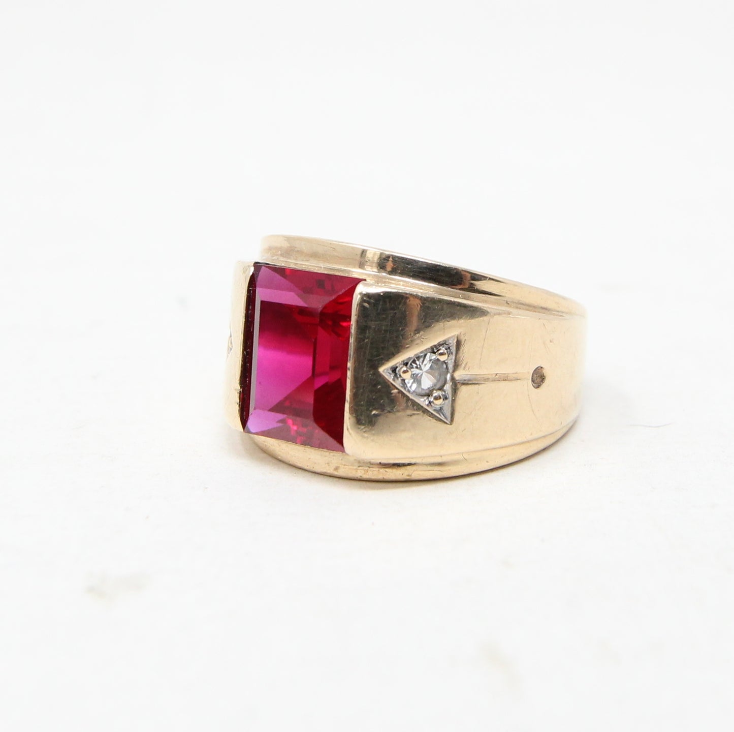 Vintage Art Deco American Hallmarked Solid 10ct 10k Gold Ruby & Spinel Ring Size Q