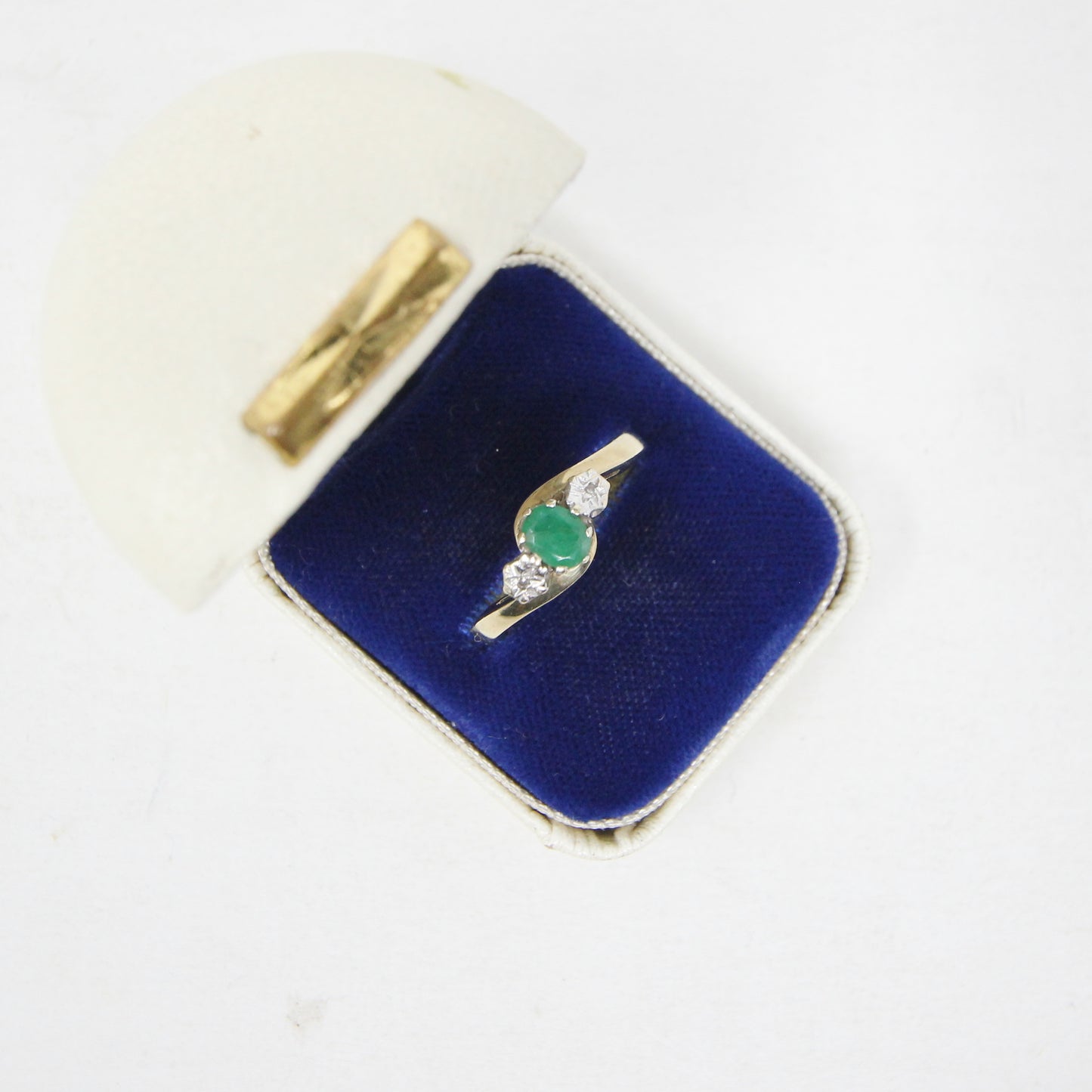 Vintage English Hallmarked Solid 9ct 9k Gold Emerald Diamond Trilogy Ring Size N