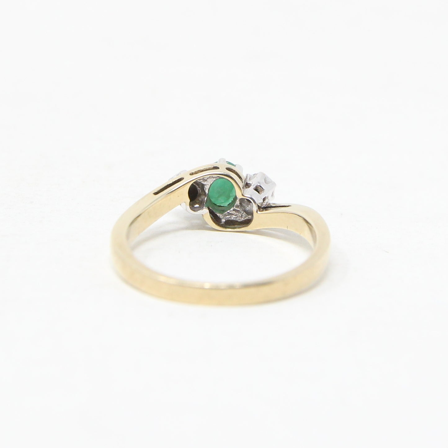 Vintage English Hallmarked Solid 9ct 9k Gold Emerald Diamond Trilogy Ring Size N