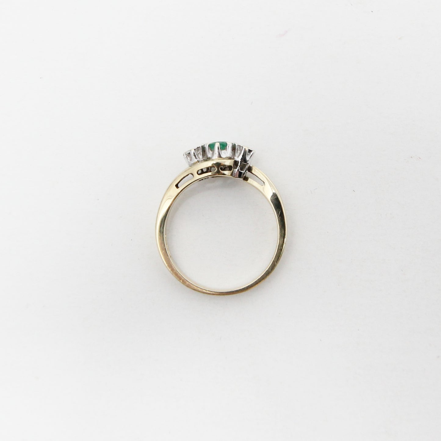 Vintage English Hallmarked Solid 9ct 9k Gold Emerald Diamond Trilogy Ring Size N