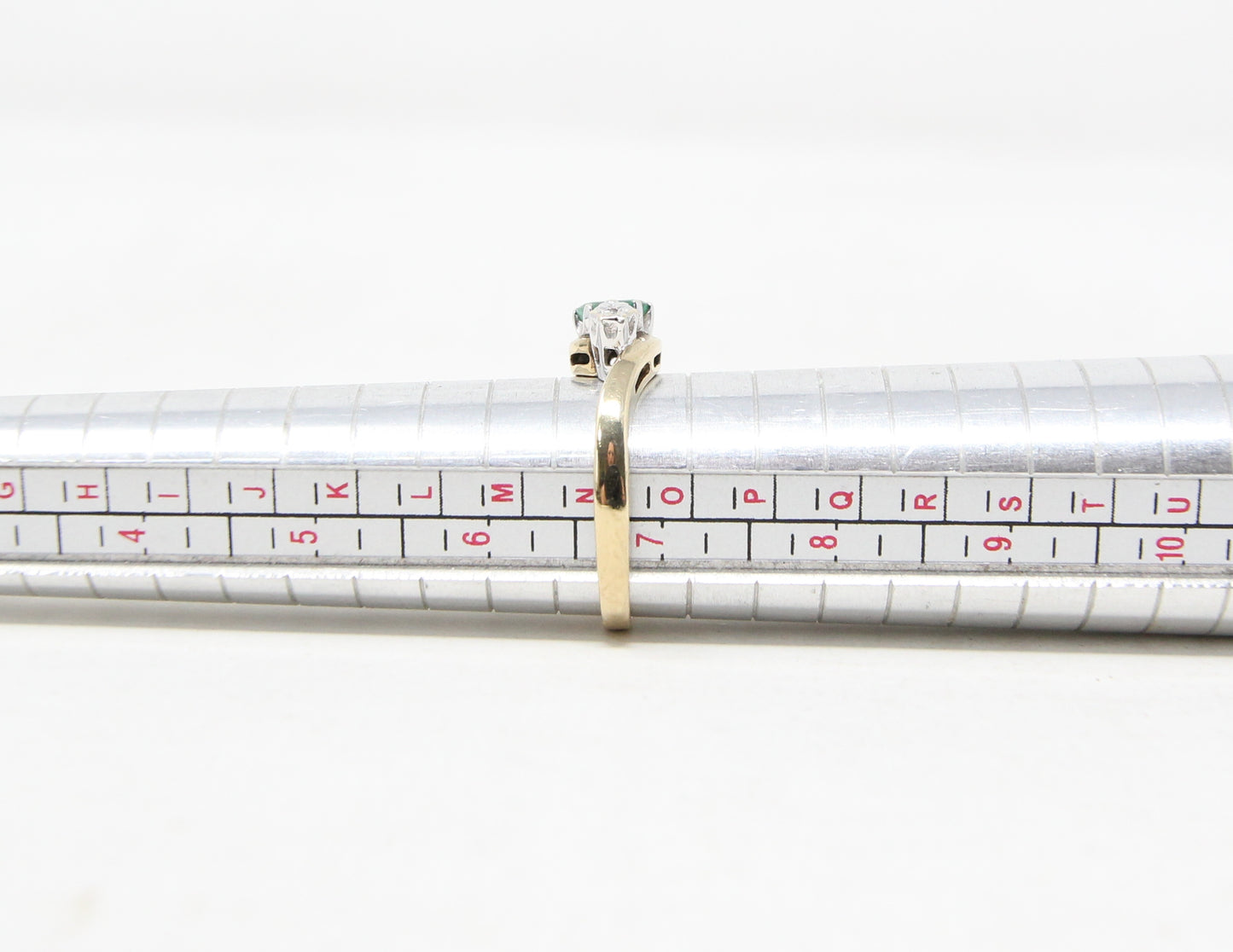 Vintage English Hallmarked Solid 9ct 9k Gold Emerald Diamond Trilogy Ring Size N