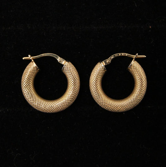 Vintage UnoAerre Hallmarked Solid 9ct 9k Gold Waffle Hoop Earrings Hoops