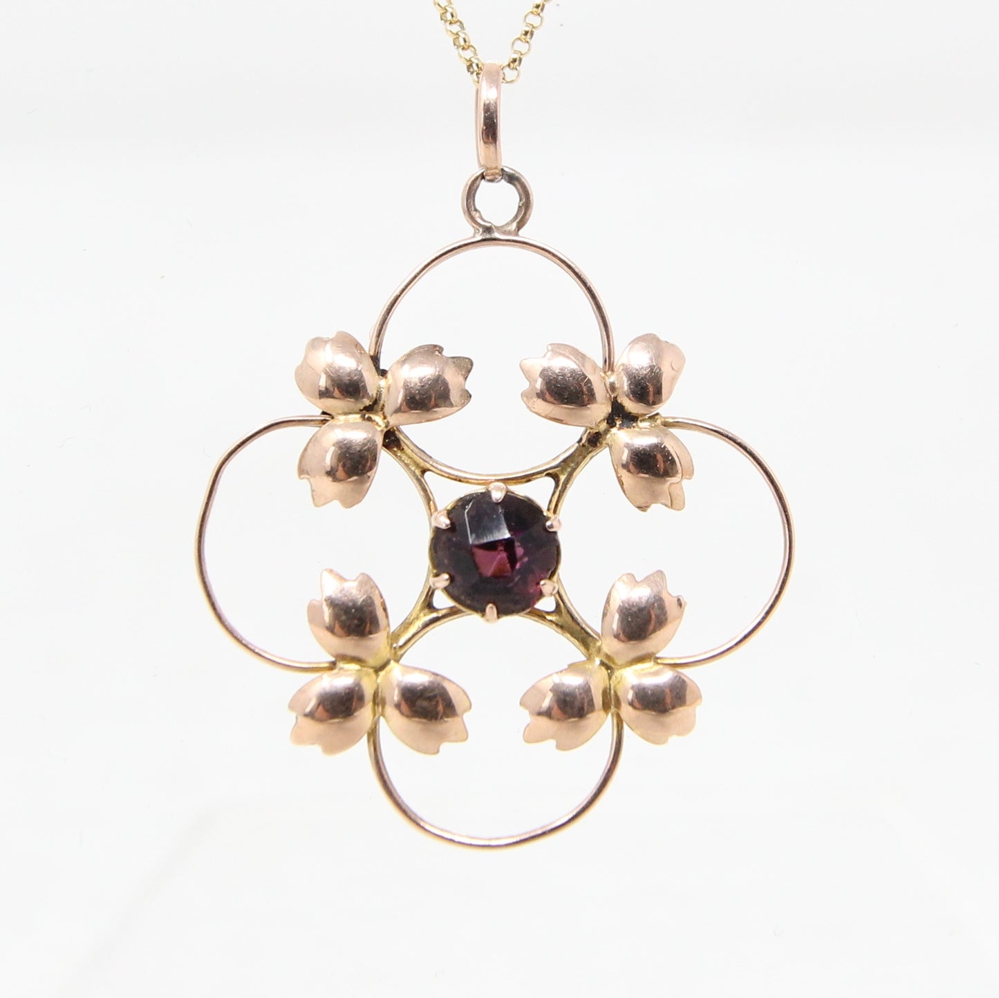 Antique Edwardian English Hallmarked Solid 9ct Rose Gold Amethyst Lavalier Pendant