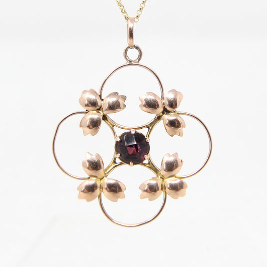 Antique Edwardian English Hallmarked Solid 9ct Rose Gold Amethyst Lavalier Pendant