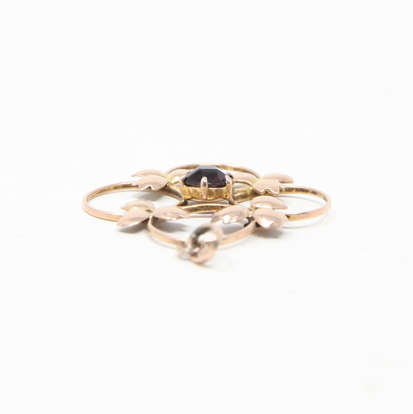 Antique Edwardian English Hallmarked Solid 9ct Rose Gold Amethyst Lavalier Pendant