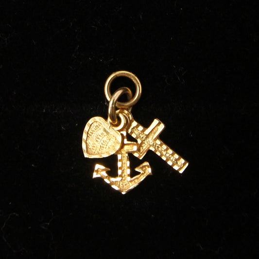 Vintage 1979 English Hallmarked Solid 9ct Gold Faith Hope Charity Pendant