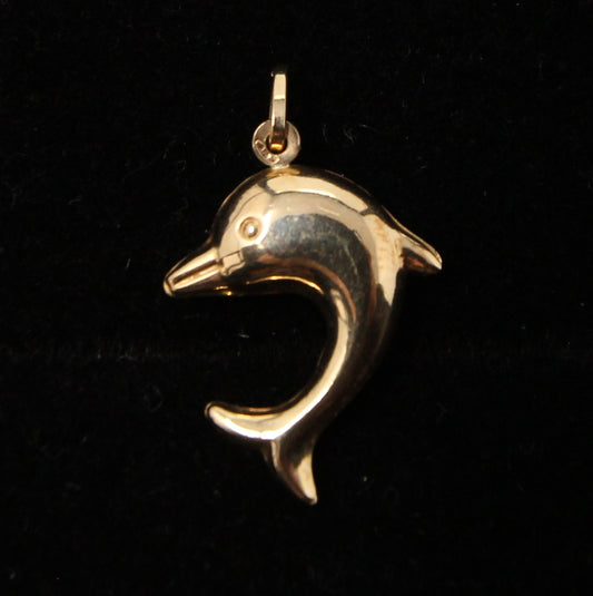 Vintage English Hallmarked Solid 9ct Gold Dolphin Pendant