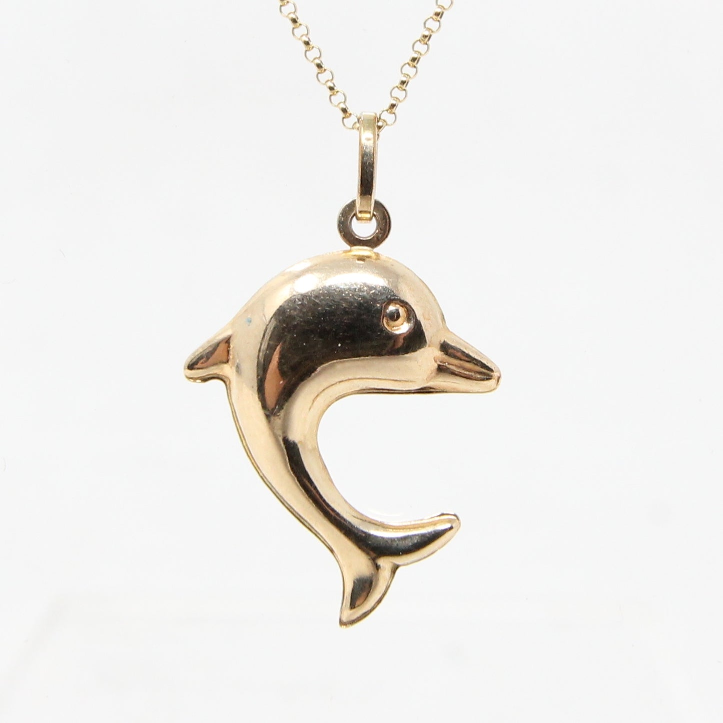 Vintage English Hallmarked Solid 9ct Gold Dolphin Pendant