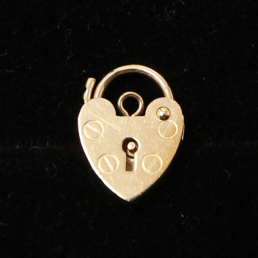 Vintage 1986 English Hallmarked Solid 9ct Gold Mini Heart Padlock Pendant
