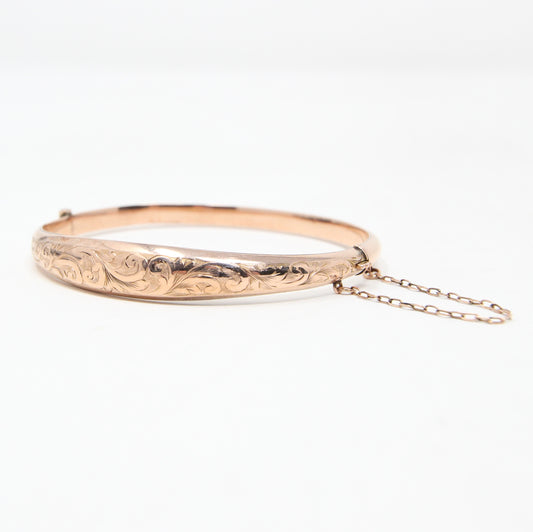 Antique 1910 English Hallmarked Solid 9ct Rose Gold Engraved Bangle Bracelet