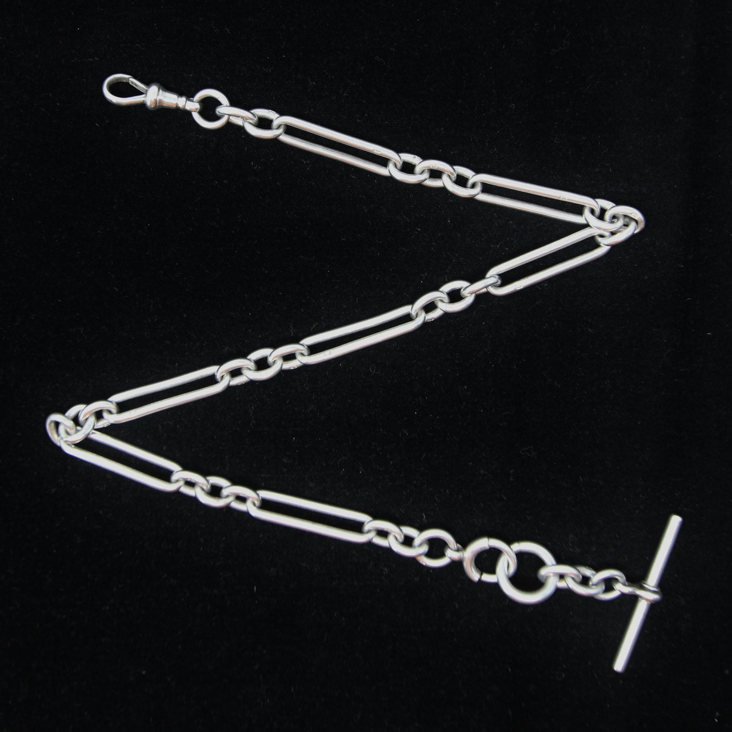 Antique 1876 Hallmarked Solid Sterling Silver Trombone Double Albert Chain Necklace 17'' 57g