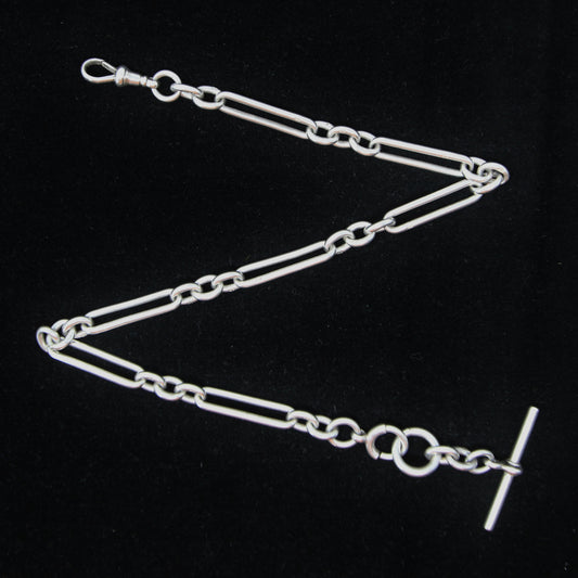 Antique 1876 Hallmarked Solid Sterling Silver Trombone Double Albert Chain Necklace 17'' 57g