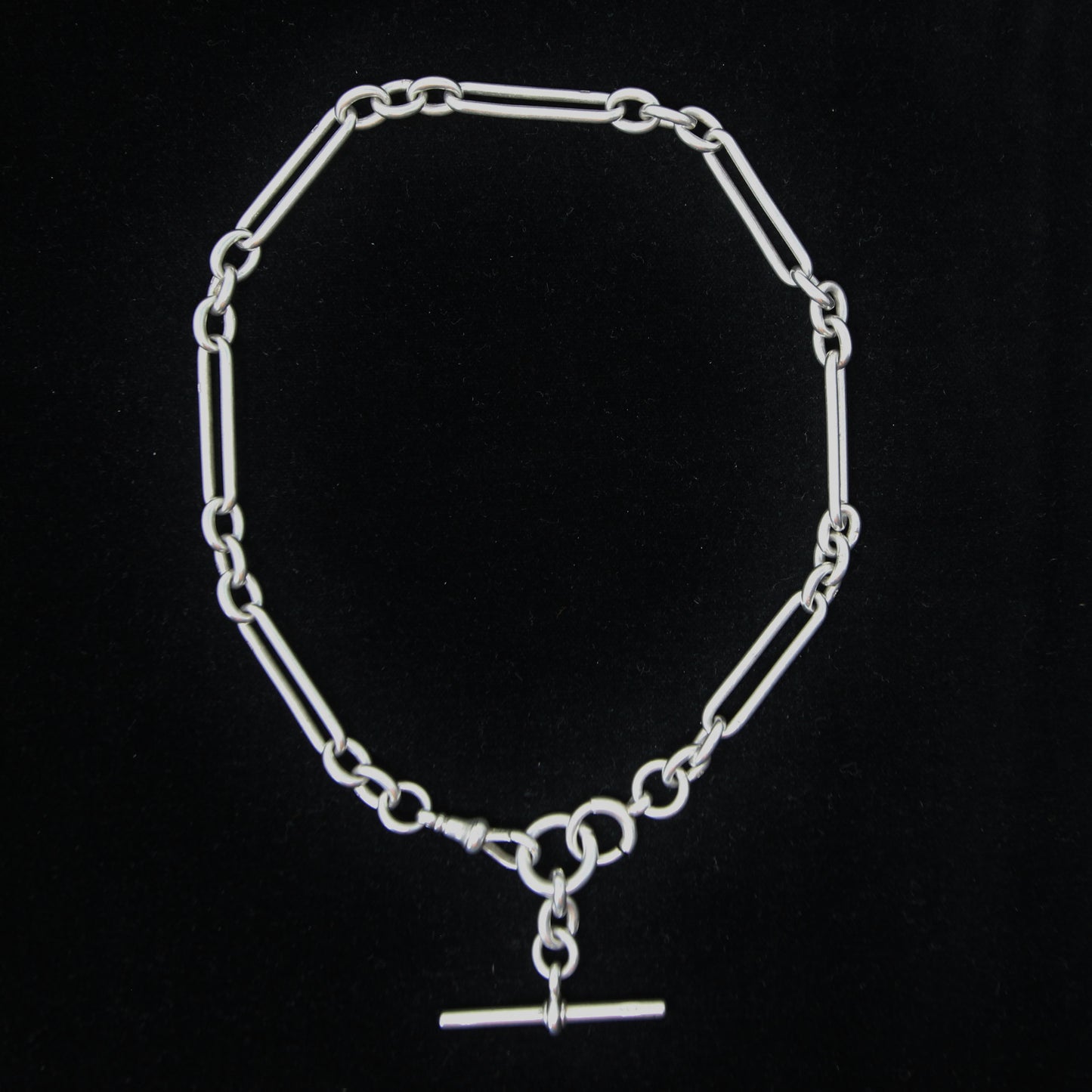 Antique 1876 Hallmarked Solid Sterling Silver Trombone Double Albert Chain Necklace 17'' 57g