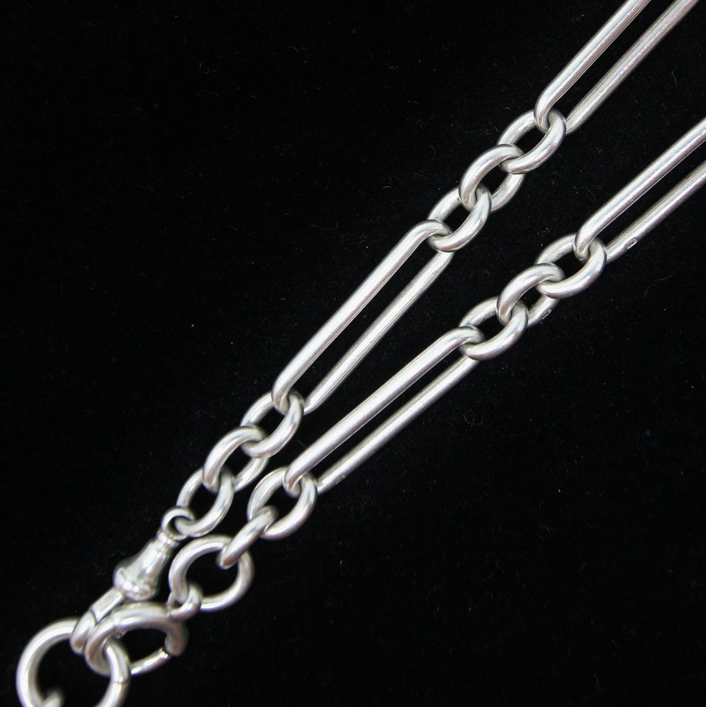 Antique 1876 Hallmarked Solid Sterling Silver Trombone Double Albert Chain Necklace 17'' 57g