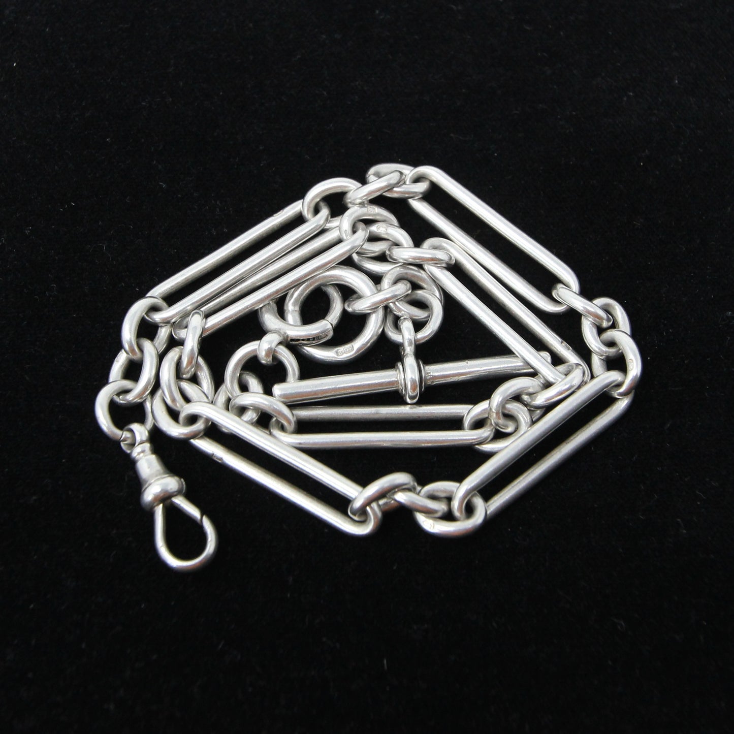 Antique 1876 Hallmarked Solid Sterling Silver Trombone Double Albert Chain Necklace 17'' 57g