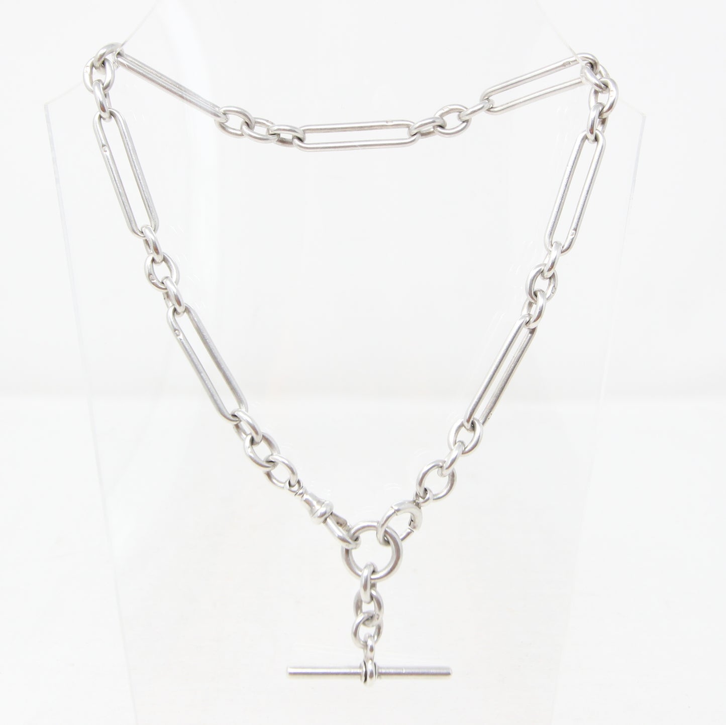 Antique 1876 Hallmarked Solid Sterling Silver Trombone Double Albert Chain Necklace 17'' 57g