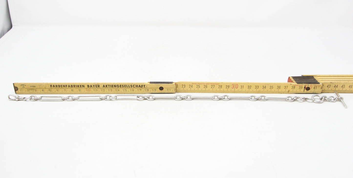 Antique 1876 Hallmarked Solid Sterling Silver Trombone Double Albert Chain Necklace 17'' 57g