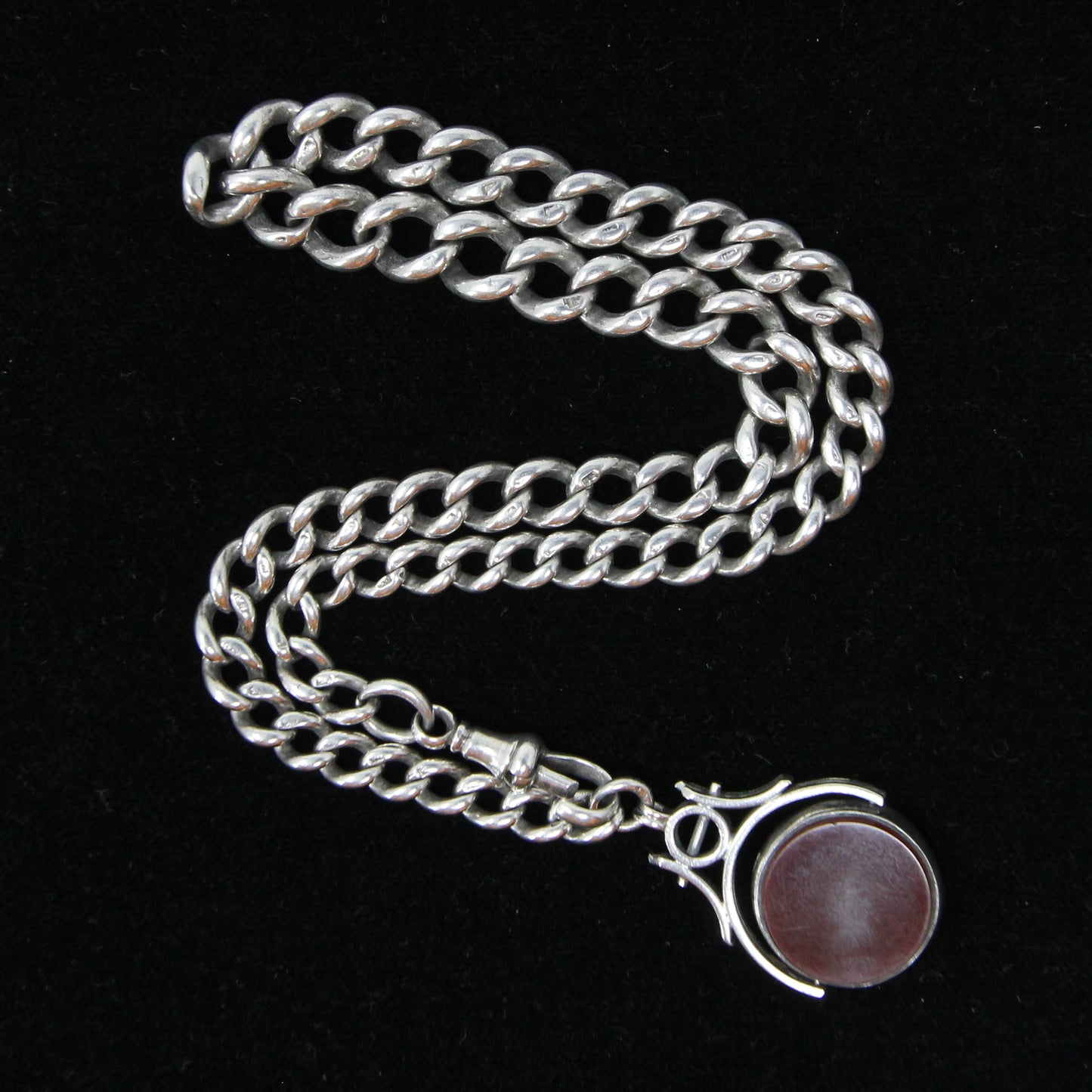 Antique 1833 Hallmarked Solid Sterling Silver Single Albert Curb Chain Swivel Fob 13.75'' 38g