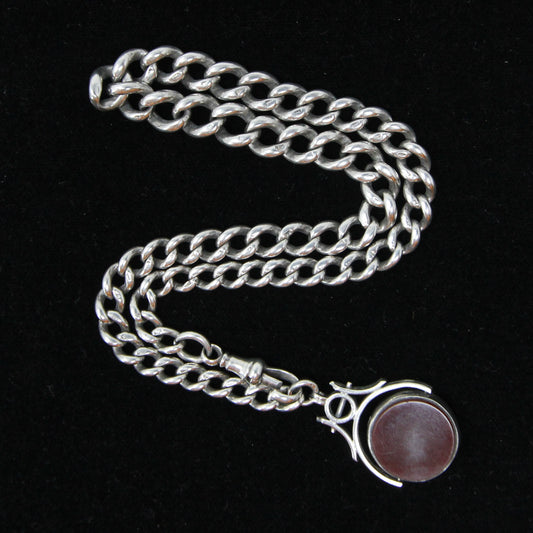 Antique 1833 Hallmarked Solid Sterling Silver Single Albert Curb Chain Swivel Fob 13.75'' 38g