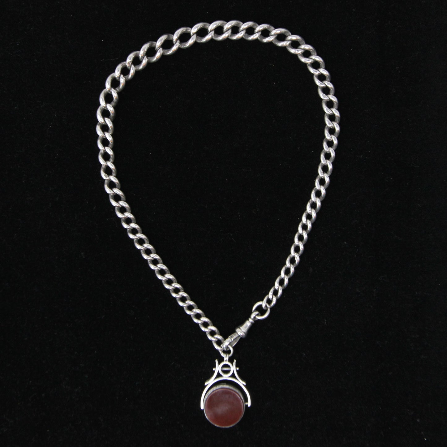 Antique 1833 Hallmarked Solid Sterling Silver Single Albert Curb Chain Swivel Fob 13.75'' 38g