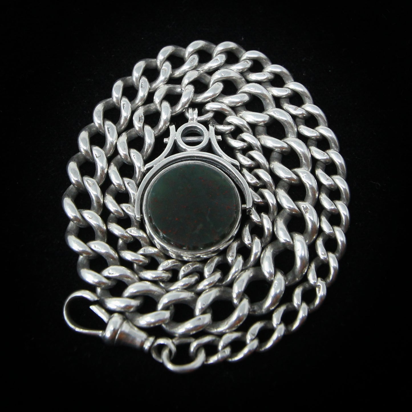 Antique 1833 Hallmarked Solid Sterling Silver Single Albert Curb Chain Swivel Fob 13.75'' 38g