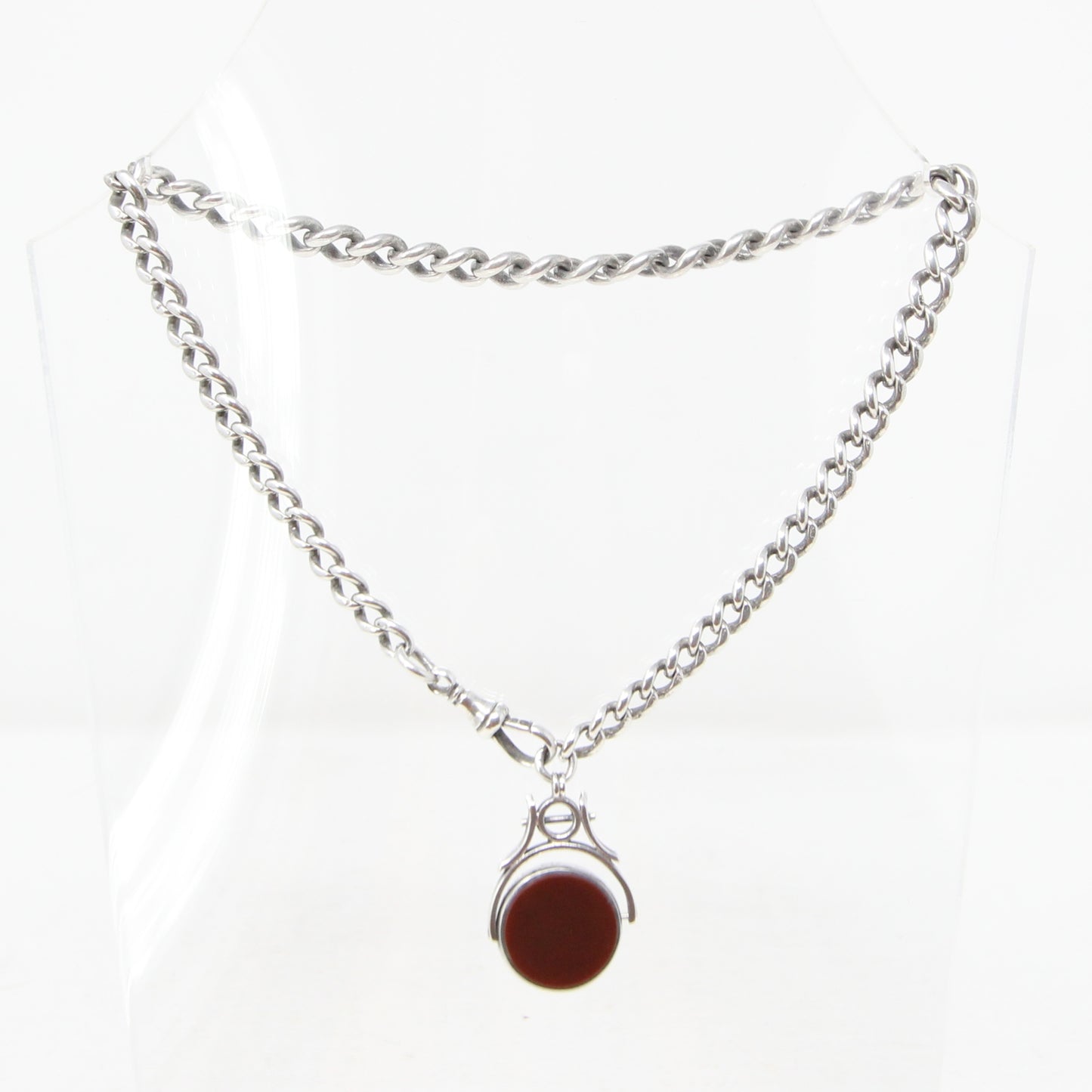 Antique 1833 Hallmarked Solid Sterling Silver Single Albert Curb Chain Swivel Fob 13.75'' 38g