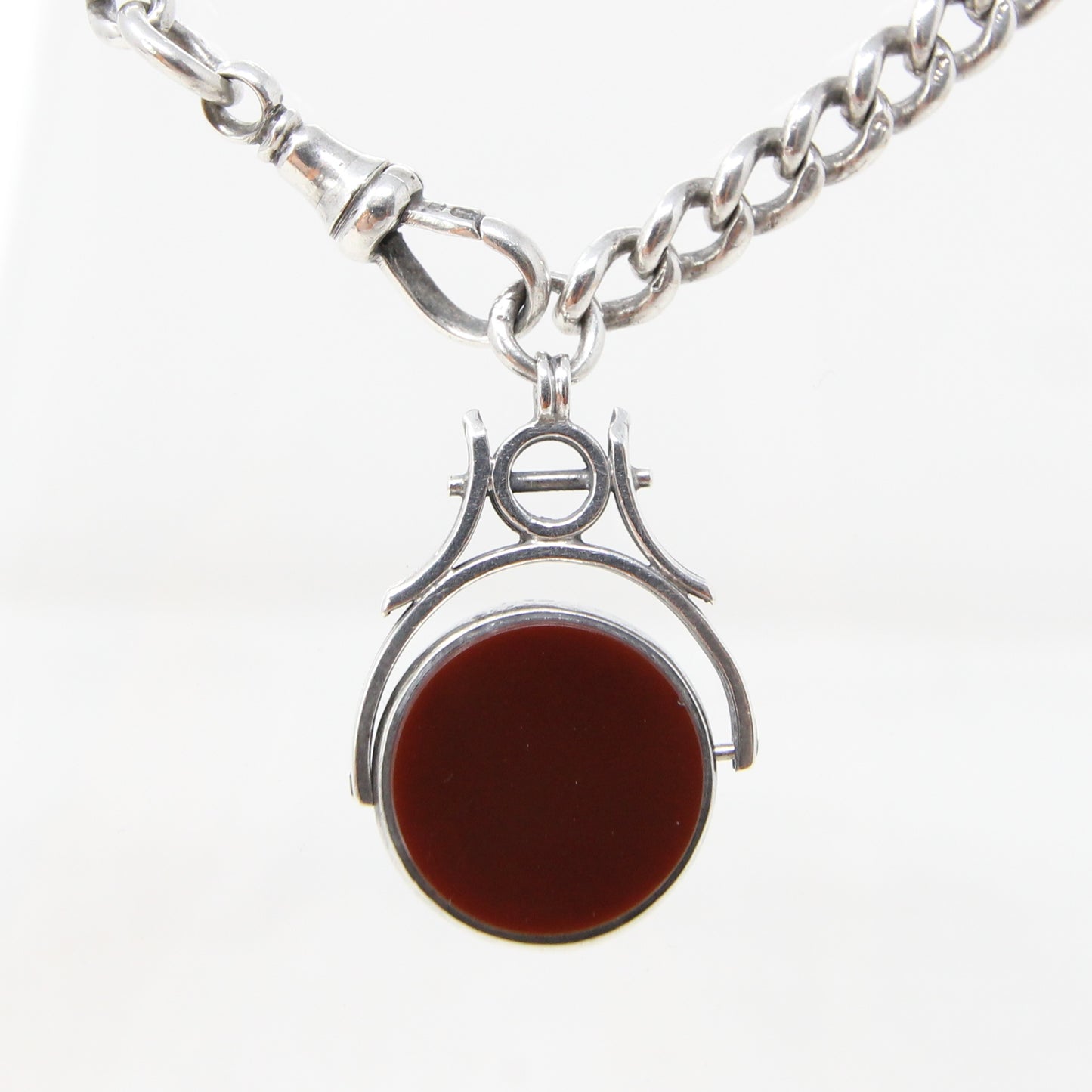 Antique 1833 Hallmarked Solid Sterling Silver Single Albert Curb Chain Swivel Fob 13.75'' 38g