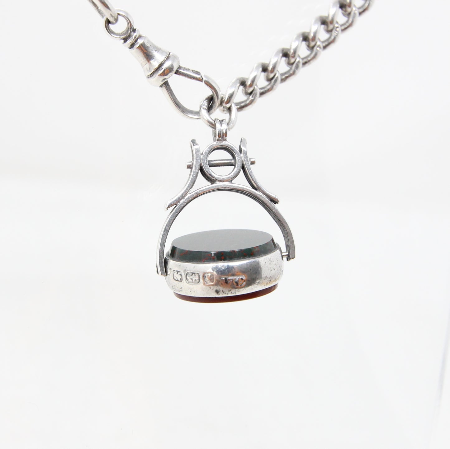 Antique 1833 Hallmarked Solid Sterling Silver Single Albert Curb Chain Swivel Fob 13.75'' 38g