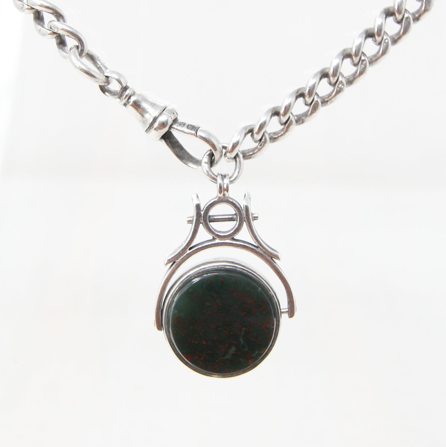 Antique 1833 Hallmarked Solid Sterling Silver Single Albert Curb Chain Swivel Fob 13.75'' 38g