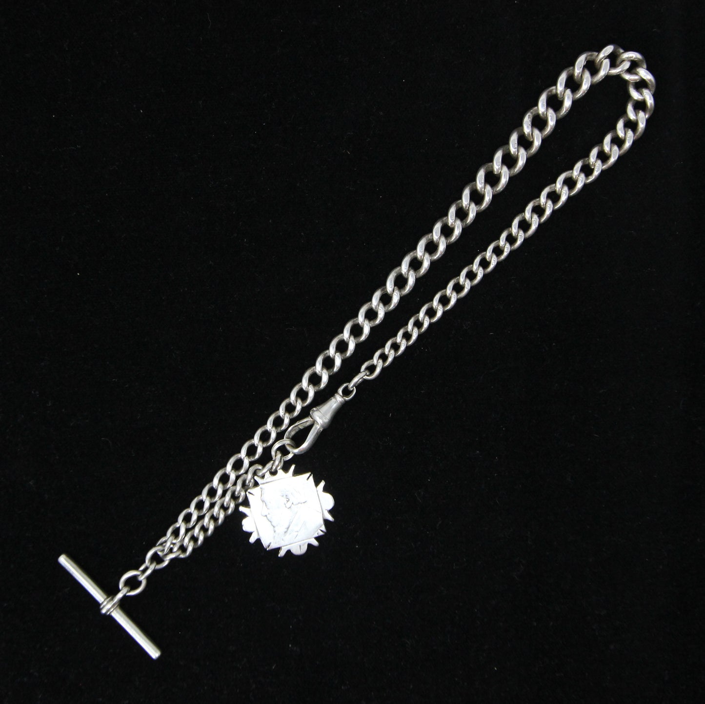 Antique 1914 Hallmarked Solid Sterling Silver Single Albert Curb Chain Shilling Fob 13'' 33g