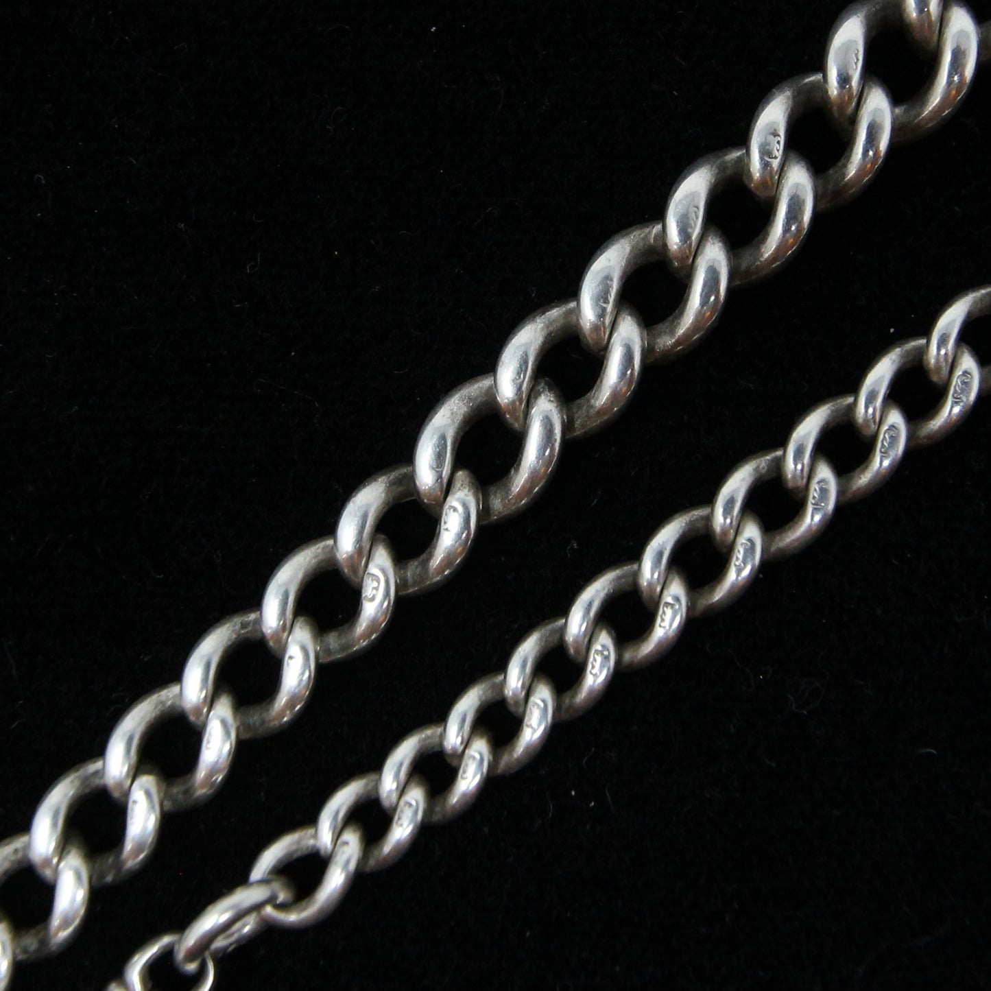 Antique 1914 Hallmarked Solid Sterling Silver Single Albert Curb Chain Shilling Fob 13'' 33g
