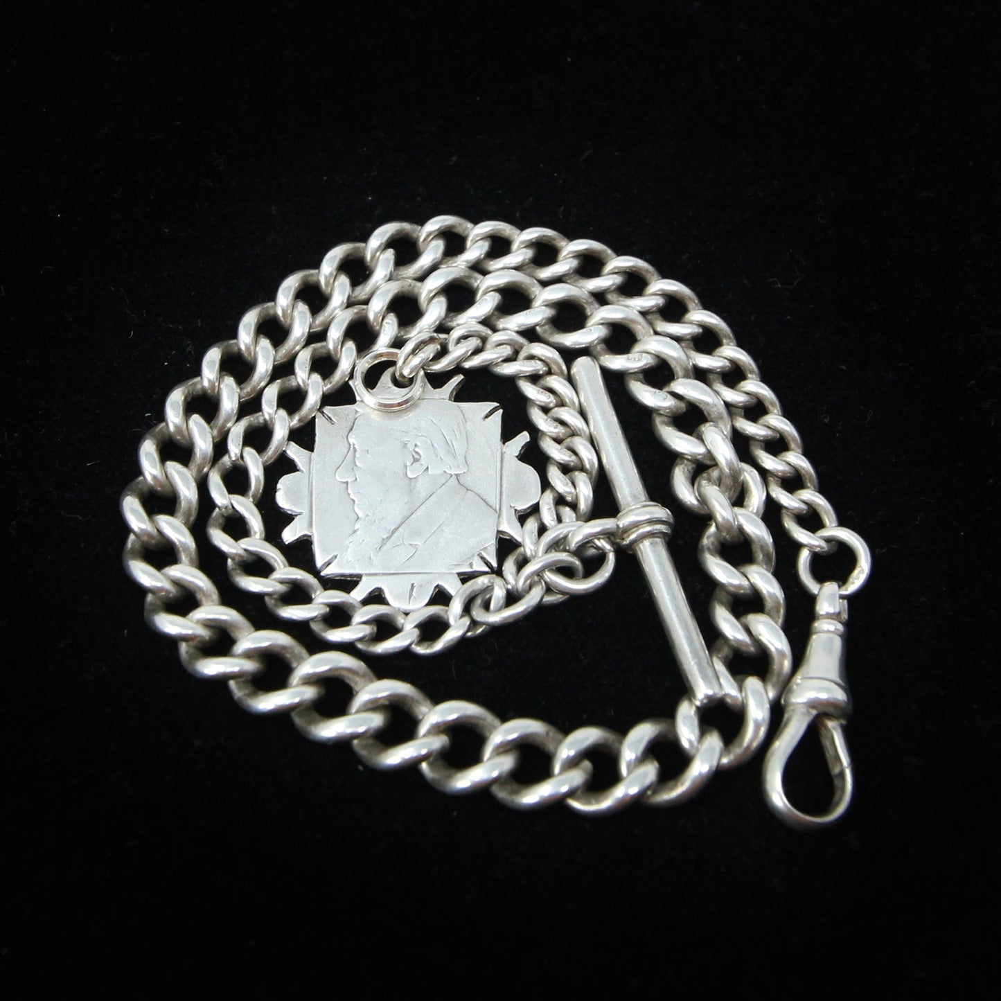 Antique 1914 Hallmarked Solid Sterling Silver Single Albert Curb Chain Shilling Fob 13'' 33g