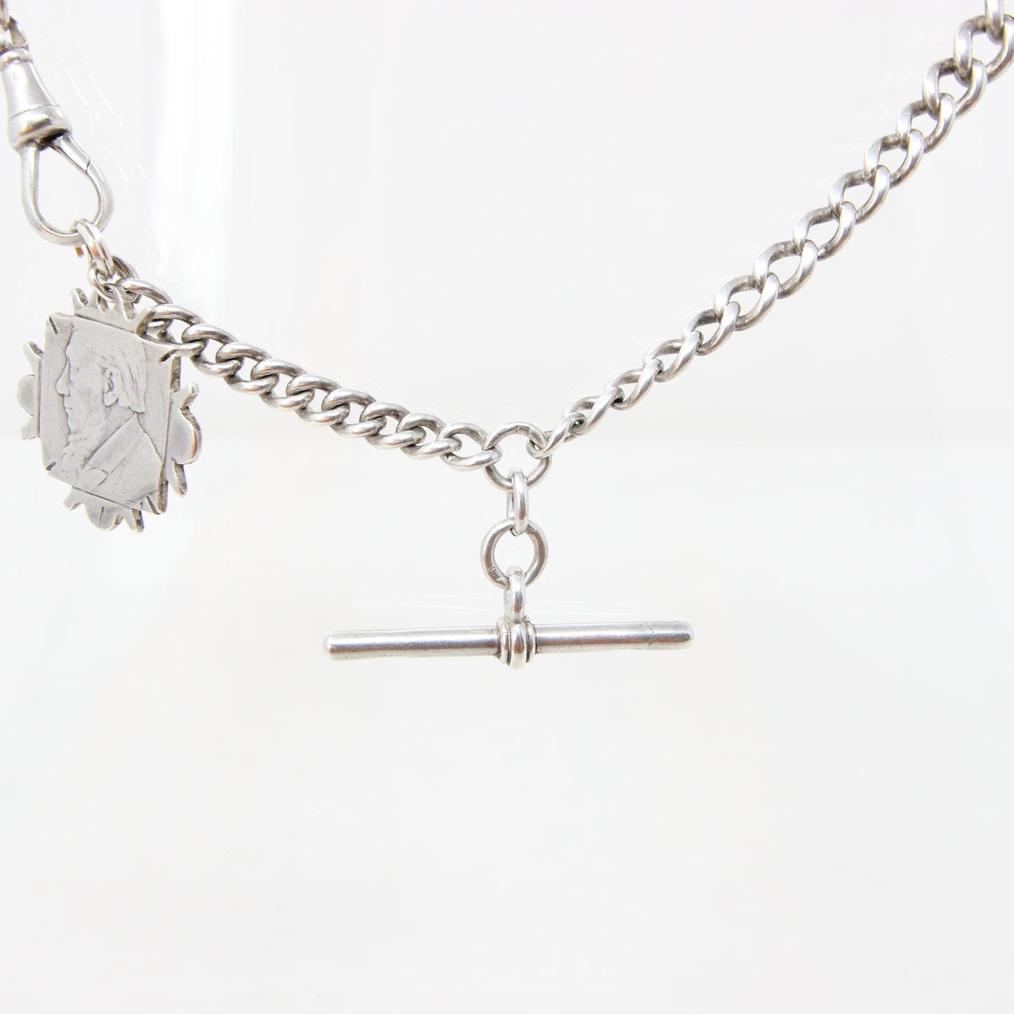 Antique 1914 Hallmarked Solid Sterling Silver Single Albert Curb Chain Shilling Fob 13'' 33g