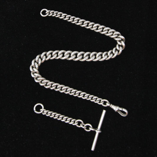 Antique 1894 Hallmarked Solid Sterling Silver Single Albert Curb Chain T Bar Fob 11.2'' 59g