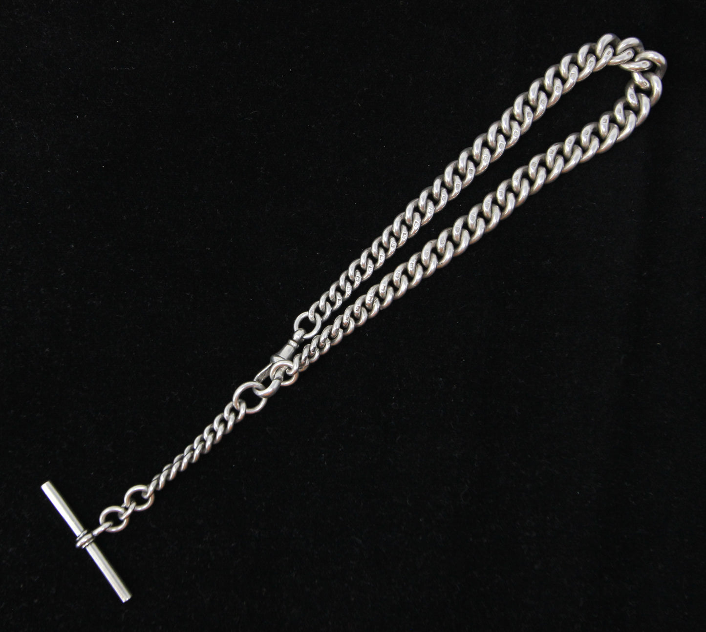 Antique 1894 Hallmarked Solid Sterling Silver Single Albert Curb Chain T Bar Fob 11.2'' 59g