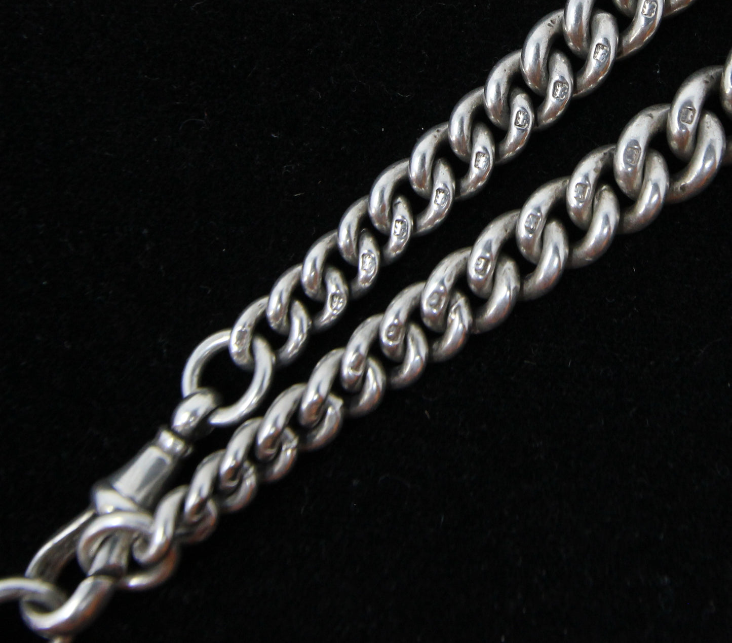 Antique 1894 Hallmarked Solid Sterling Silver Single Albert Curb Chain T Bar Fob 11.2'' 59g