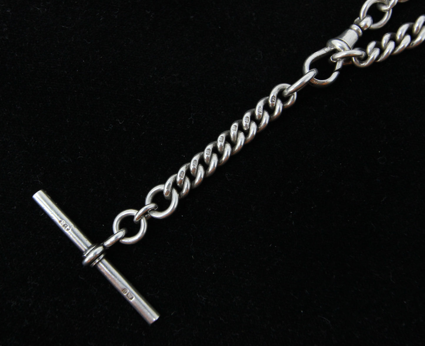 Antique 1894 Hallmarked Solid Sterling Silver Single Albert Curb Chain T Bar Fob 11.2'' 59g
