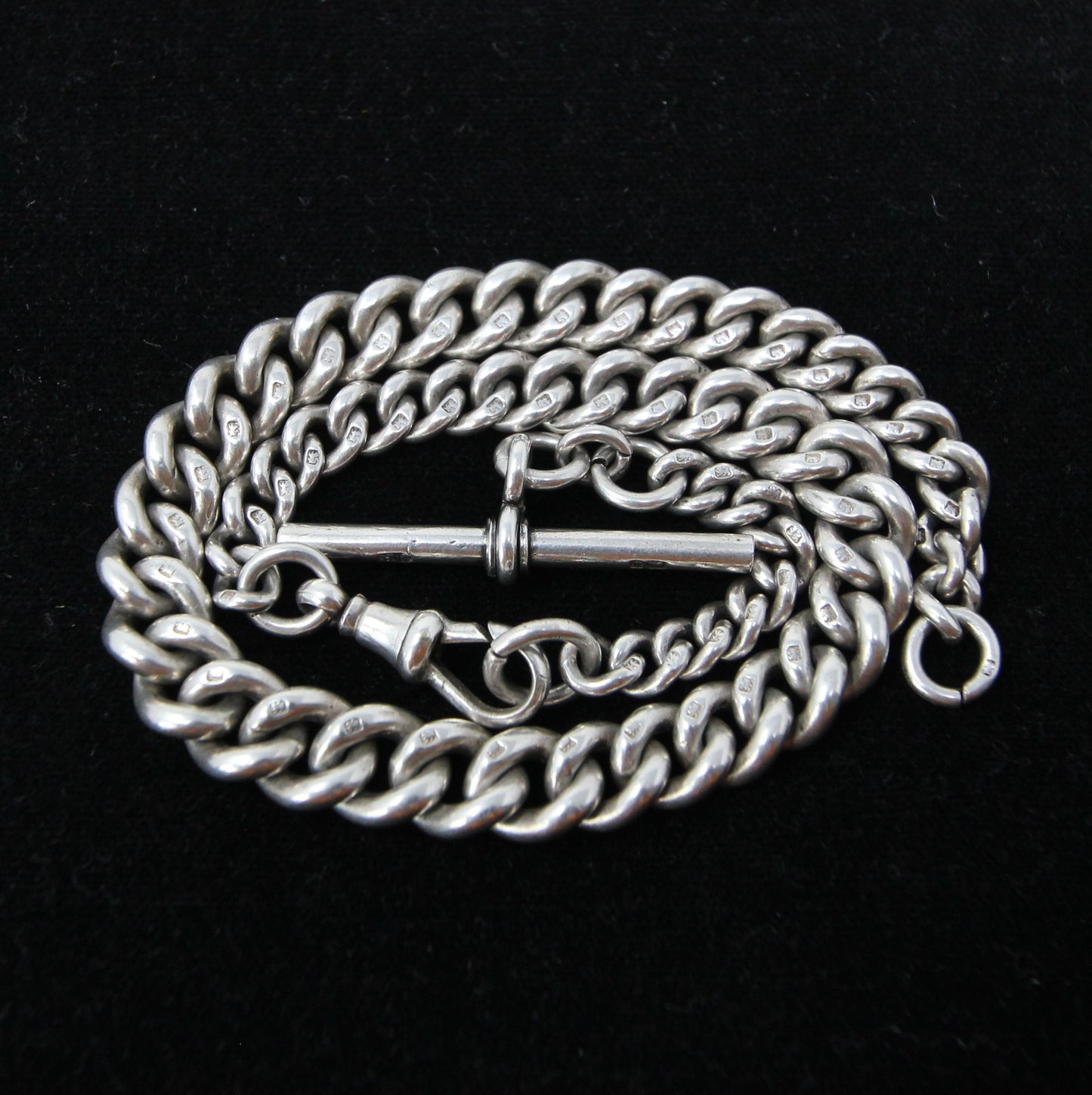 Antique 1894 Hallmarked Solid Sterling Silver Single Albert Curb Chain T Bar Fob 11.2'' 59g