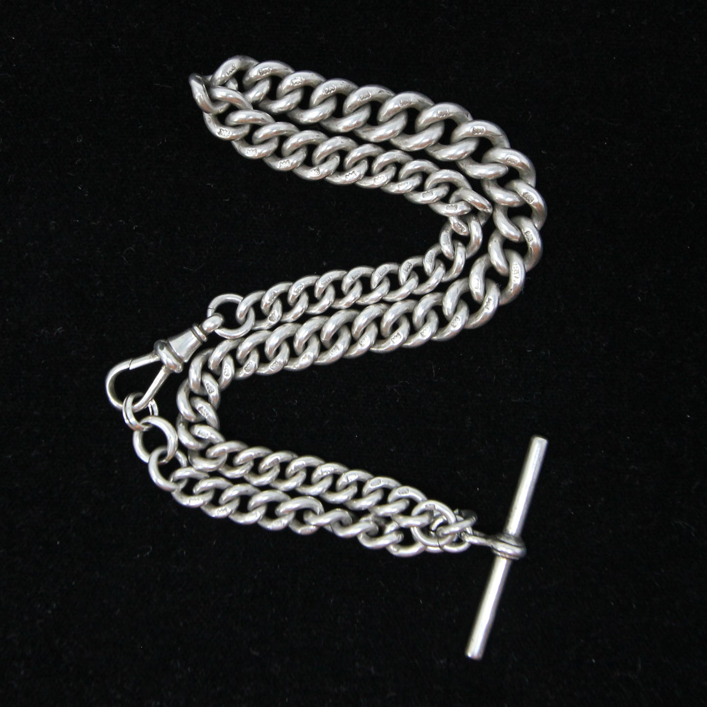 Antique 1899 Hallmarked Solid Sterling Silver Double Albert Chain Necklace 13.5'' 45g