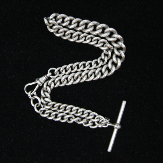 Antique 1899 Hallmarked Solid Sterling Silver Double Albert Chain Necklace 13.5'' 45g