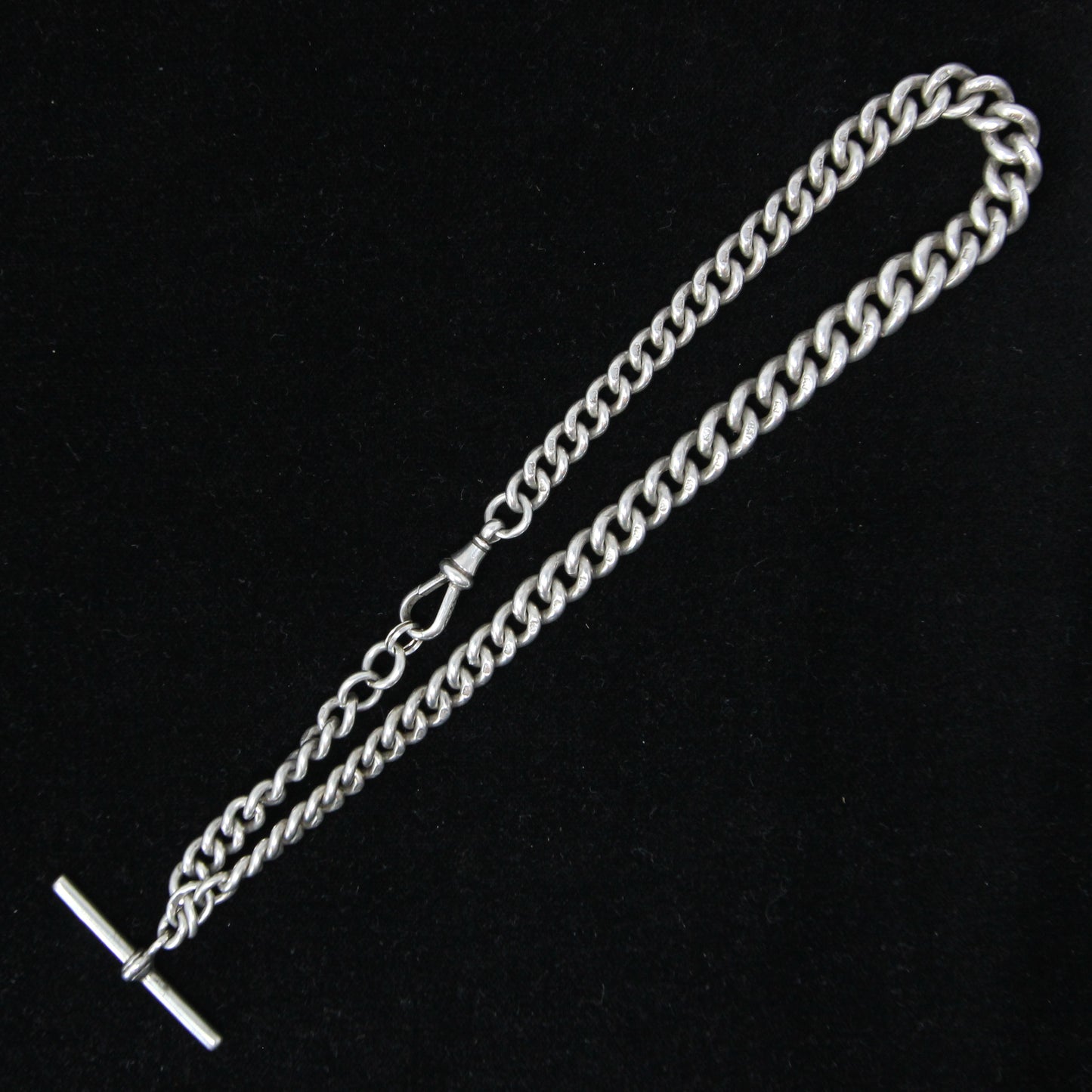 Antique 1899 Hallmarked Solid Sterling Silver Double Albert Chain Necklace 13.5'' 45g